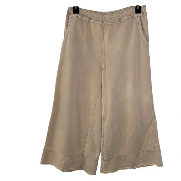 EASEL Mineral Wash Terry Knit Pants Camel Wide Leg L - Picture 2 of 7